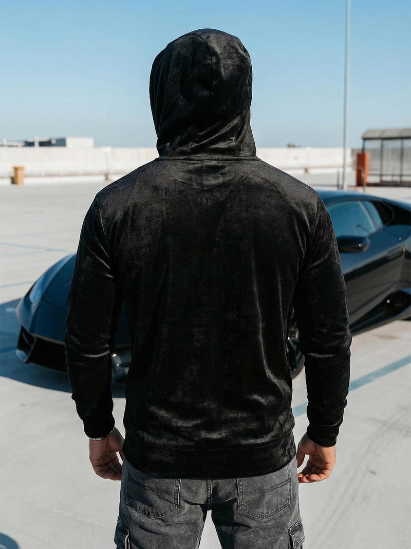 Мъжки велурен суитшърт с качулка черен OZONEE JS/8B1168/3Z