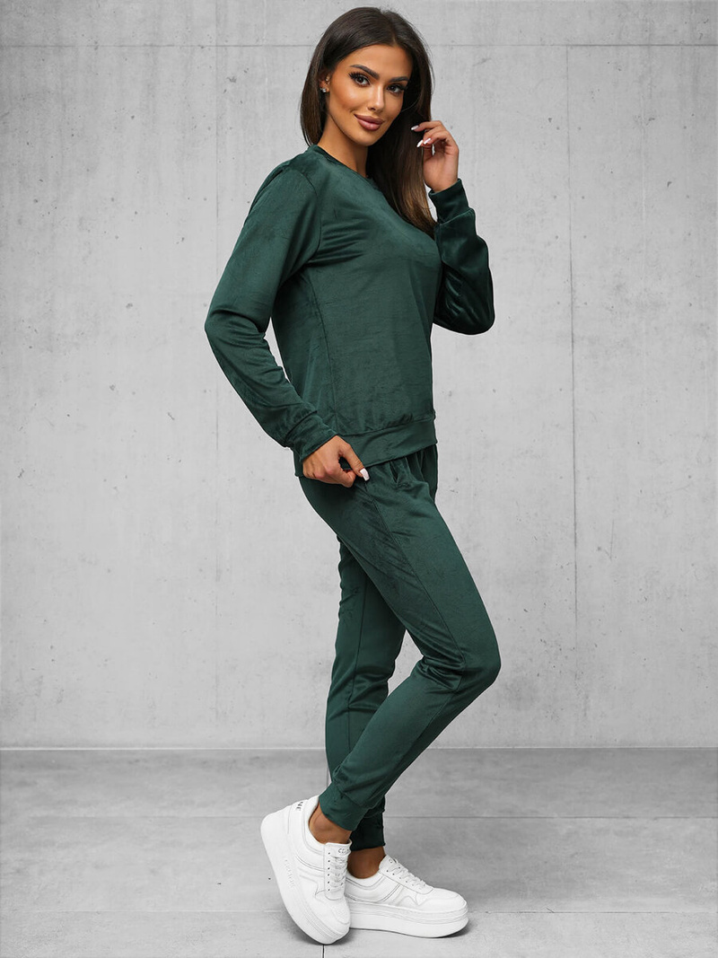 Дамска велурен спортен екип тъмнозелена OZONEE O/8C1173/9Z