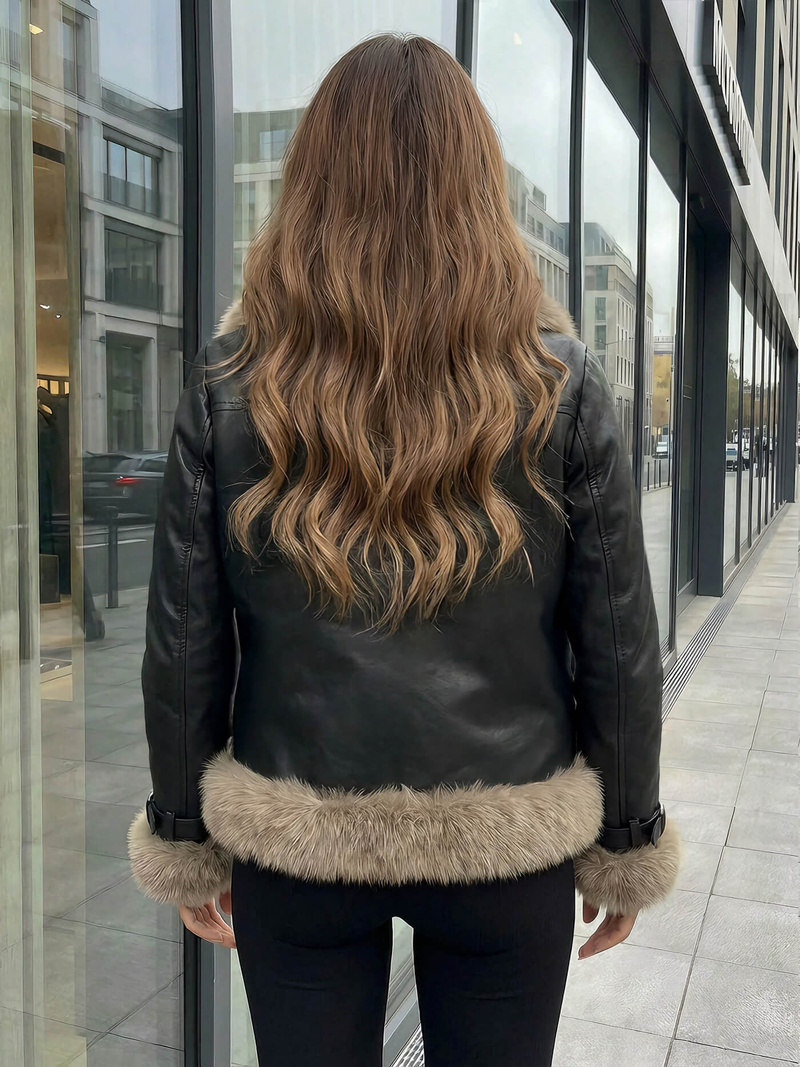 Дамско кожено яке черно OZONEE JS/61M8517/392Z