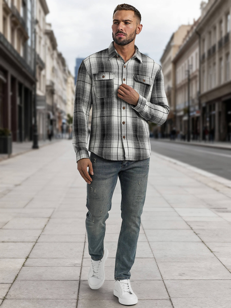 Мъжка риза черно-бяла OZONEE NB/MC728N/4