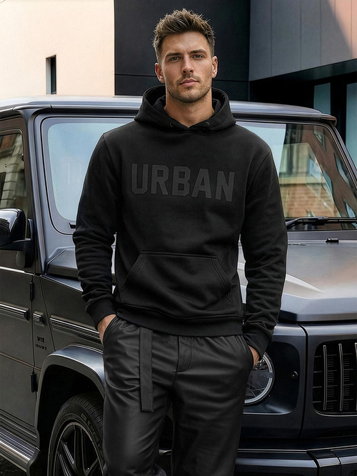 Мъжки суитшърт с качулка черен OZONEE JS/8B1990/3