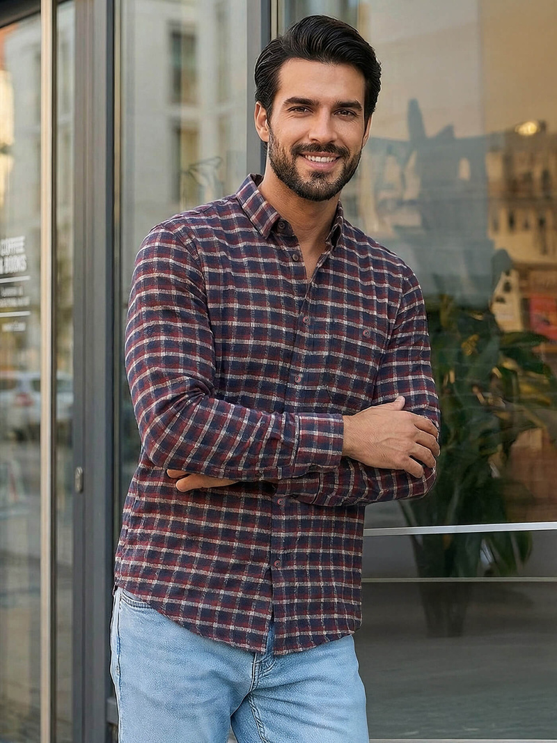 Мъжка риза бордо OZONEE V/V176Z