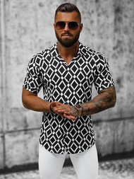 Мъжка риза с къс ръкав черно-бяла OZONEE E/1400/227Z