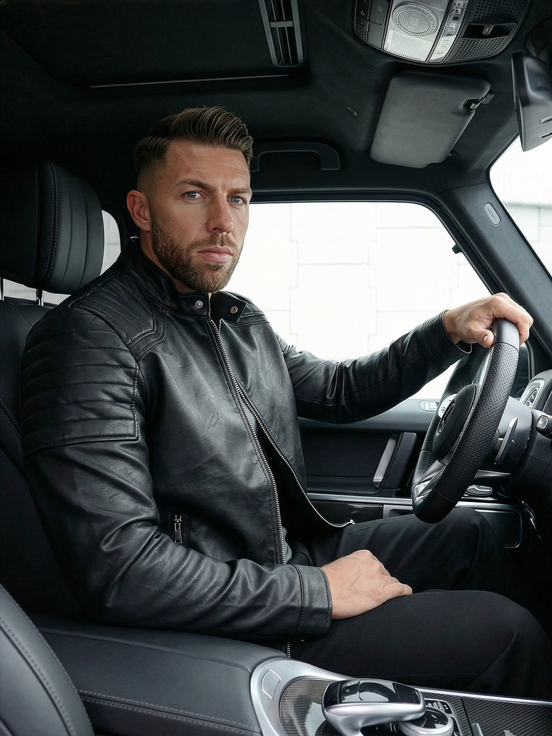 Мъжко кожено яке черно OZONEE JS/11Z8139