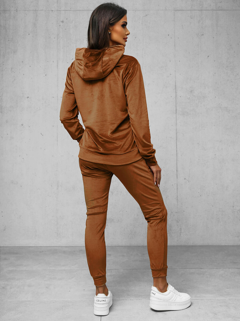 Дамска велурен спортен екип кафяв OZONEE O/8C1175/33Z