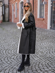 Дамско кожено палто черно OZONEE JS/11Z8253