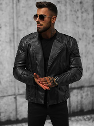 Мъжко кожено яке черно OZONEE O/8901