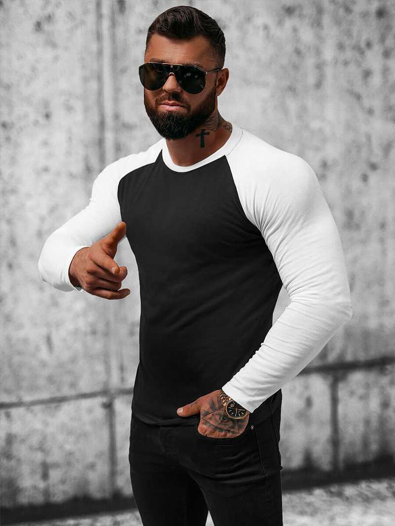 Мъжка блуза с дълъг ръкав черно-бял OZONEE O/B261