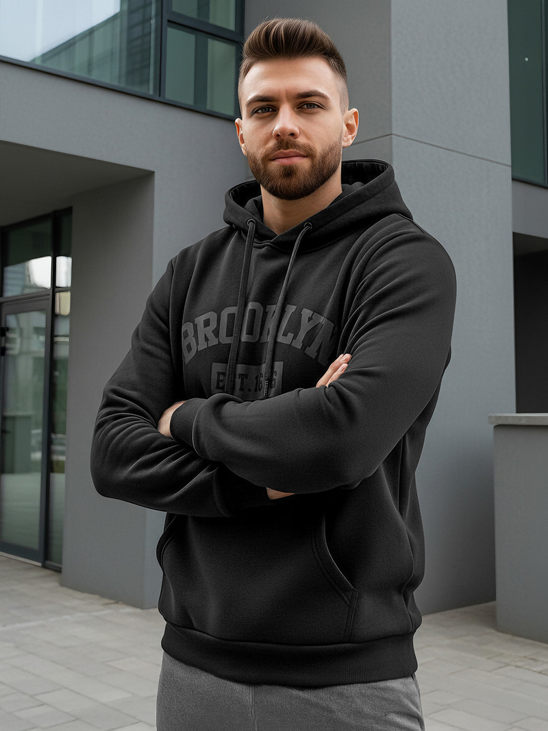 Мъжки суитшърт с качулка черен OZONEE JS/8B1969/3