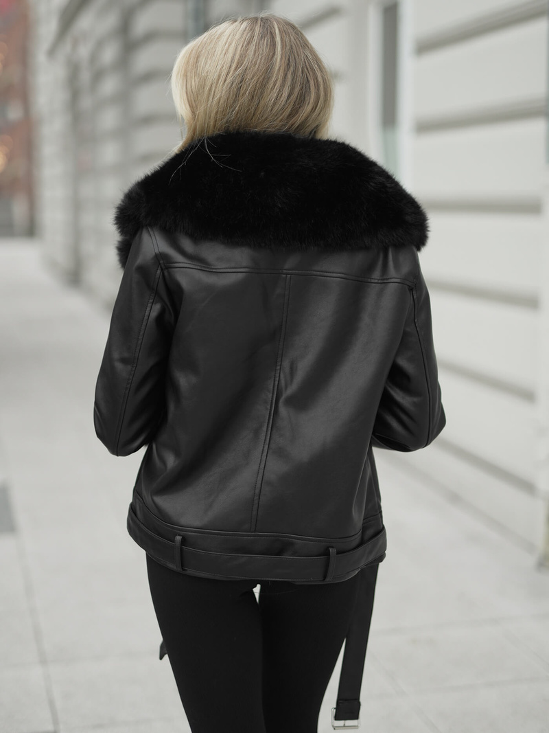 Дамско кожено яке черно OZONEE JS/61M8507/392AZ