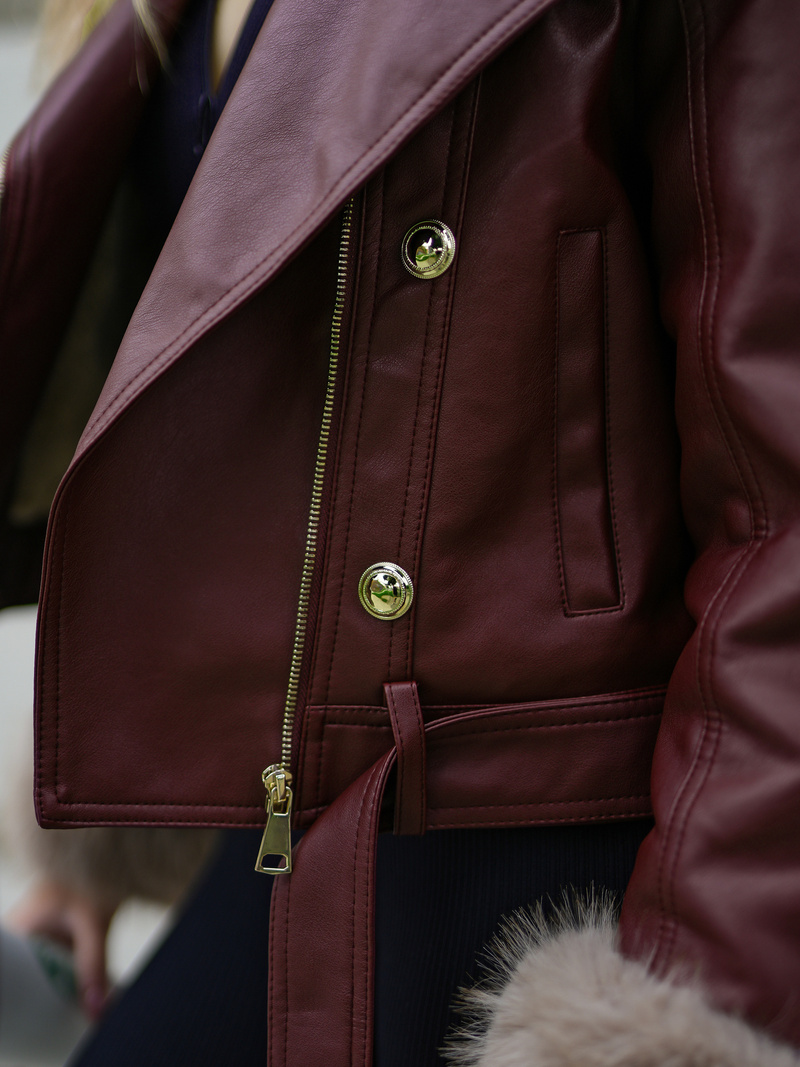 Дамско кожено яке бордо OZONEE JS/61M8512/6