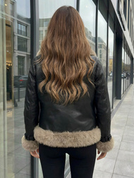 Дамско кожено яке черно OZONEE JS/61M8517/392Z