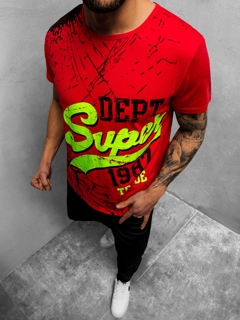 Мъжка тениска червен OZONEE JS/KS1942Z