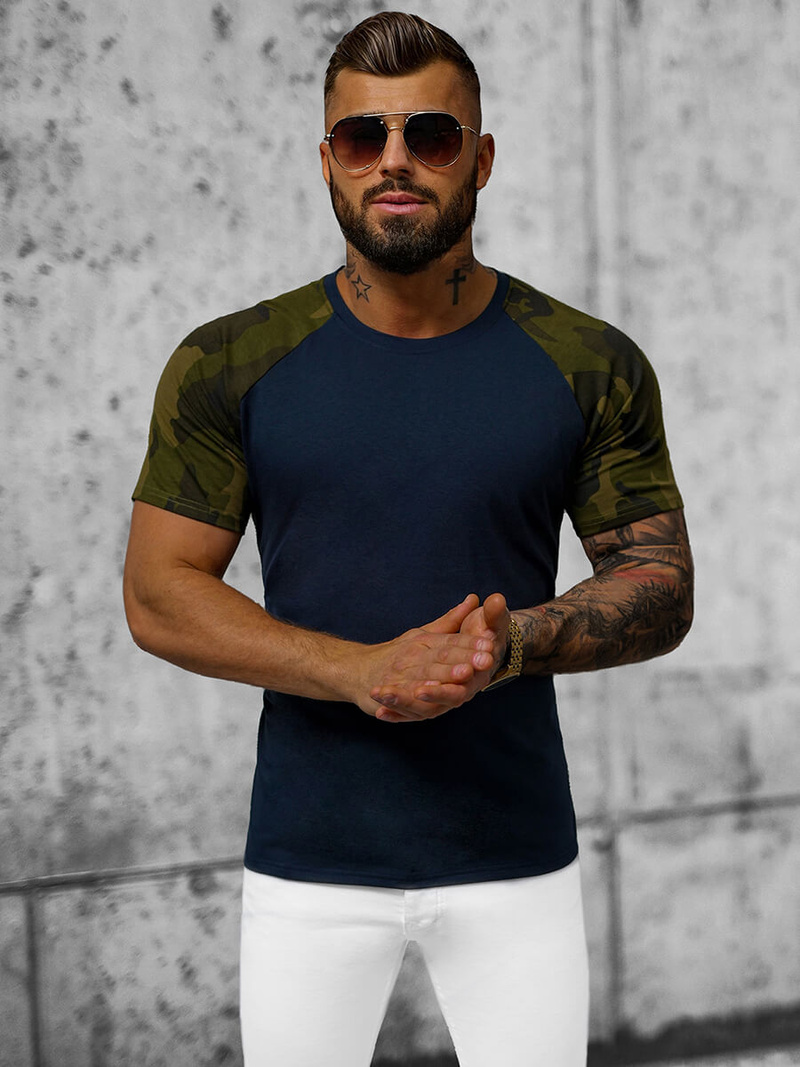 Мъжка тениска тъмносиньо-камуфлажна OZONEE JS/8T82/7Z