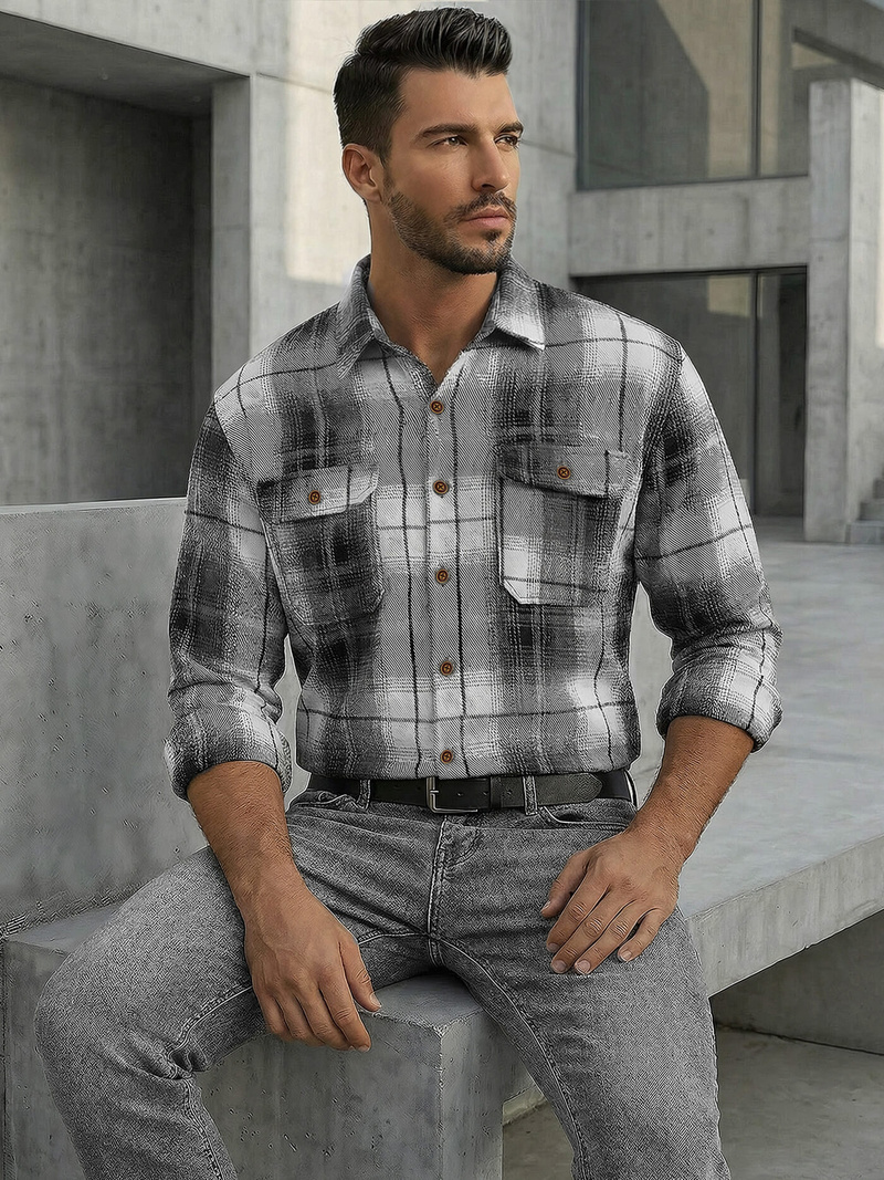 Мъжка риза черно-бяла OZONEE NB/MC728N/4Z