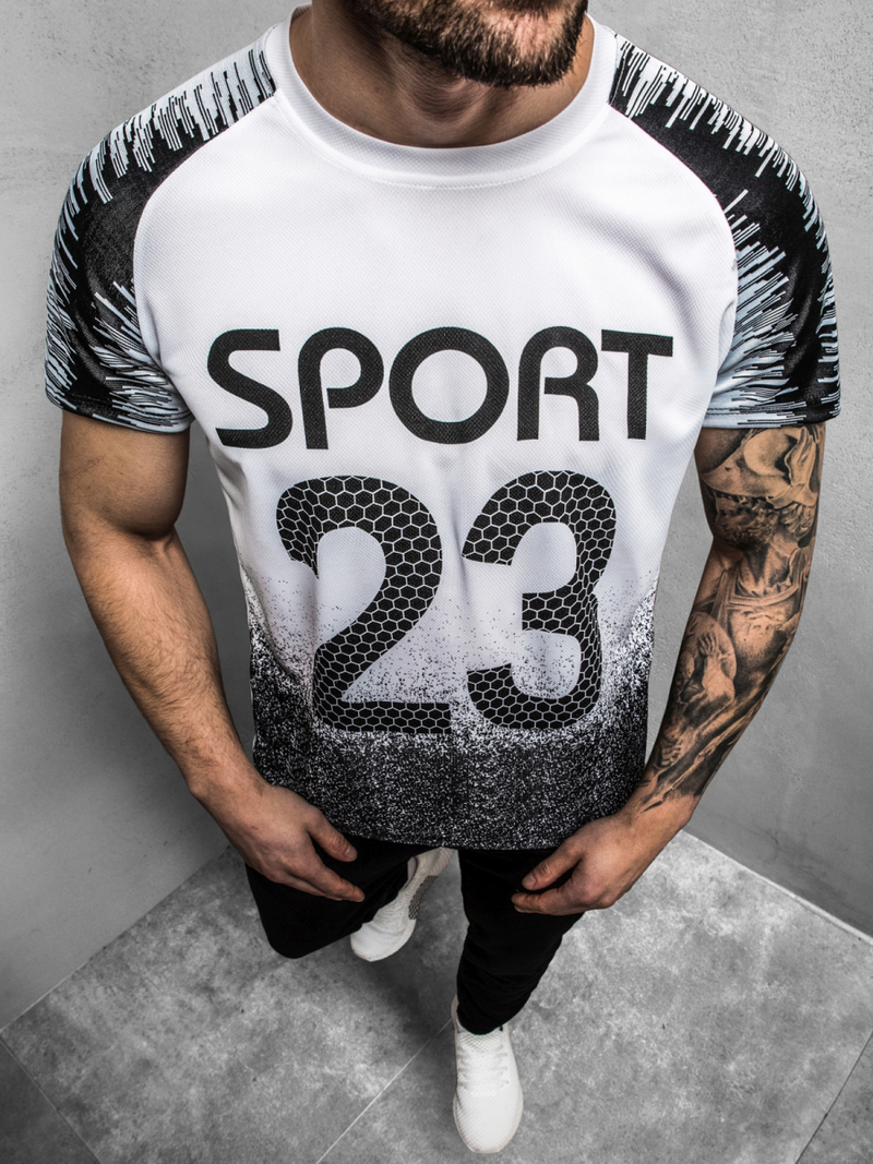 Мъжка тениска бяло-черна OZONEE JS/KS2068Z