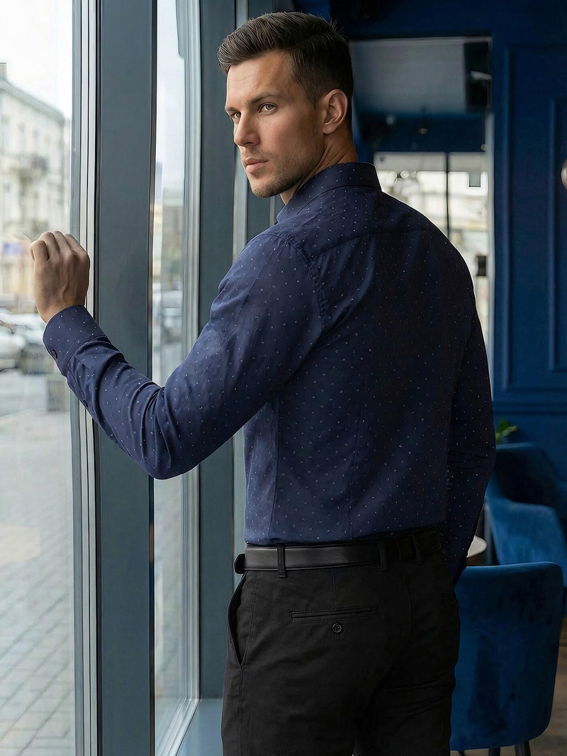 Мъжка риза тъмносиньо OZONEE V/V181Z