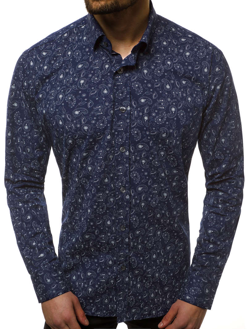 Мъжка риза тъмнсиня OZONEE B/K62