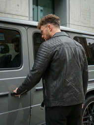 Мъжко кожено яке черно OZONEE JS/11Z8069