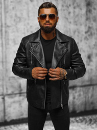 Мъжко кожено яке черно OZONEE JS/11Z8067