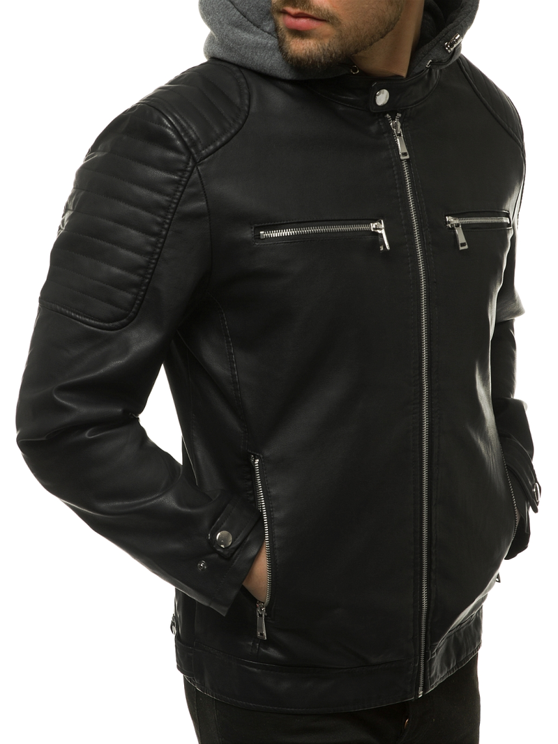 Мъжко кожено яке черно OZONEE JB/JP1148
