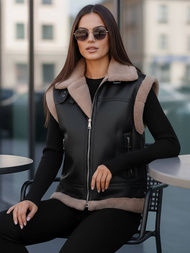 Дамски черен кожен елек OZONEE JS/61M8503/392Z