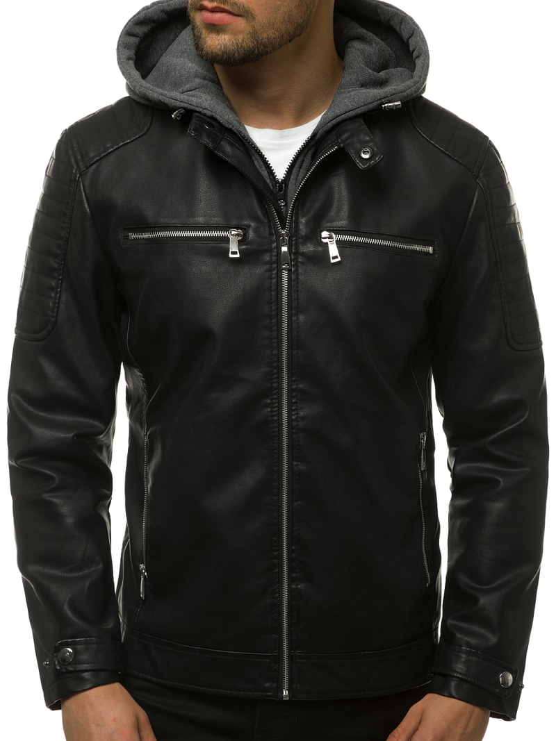 Мъжко кожено яке черно OZONEE JB/JP1148